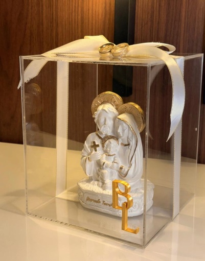 Porta Aliança Sagrada Família Busto P Branca e Dourada