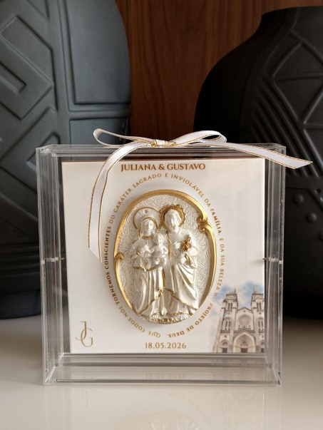 Porta Aliança Sagrada Família Perolada com Dourado